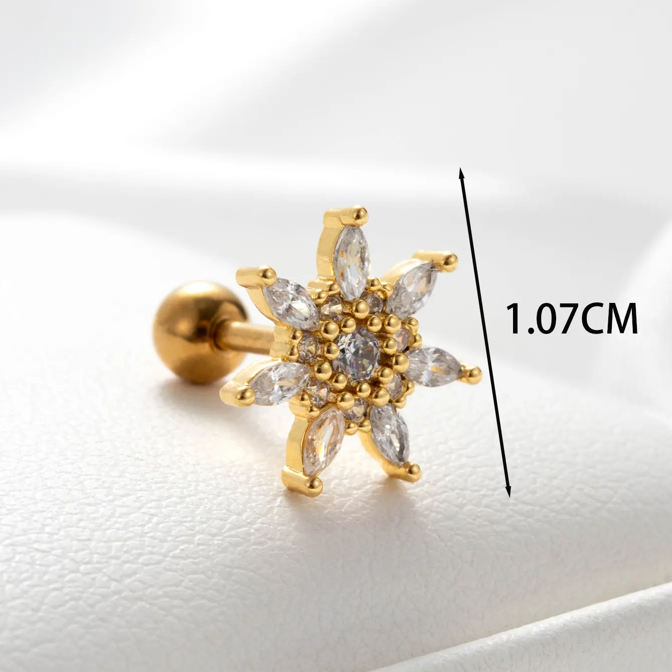 1 Piece Simple Series Classic Sun Copper   Gold Color Zircon Women's Stud Earrings h5 